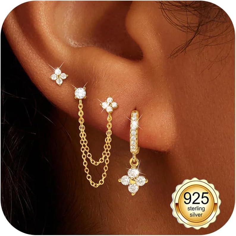 Detalle de ZOERAY 3 Paar Ohrringe Silber 925 / Gold – Vielseitiges 3er Set für Damen, wasserfest und hypoallergen