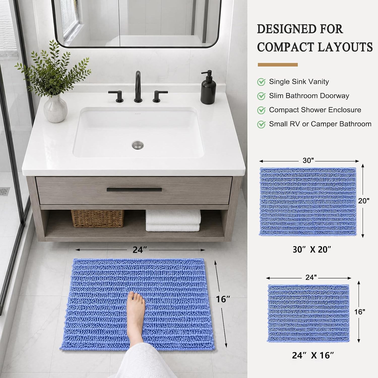 Detalle 2 de Arotive Luxury Chenille Bath Rug 30x20 in Cornflower Blue