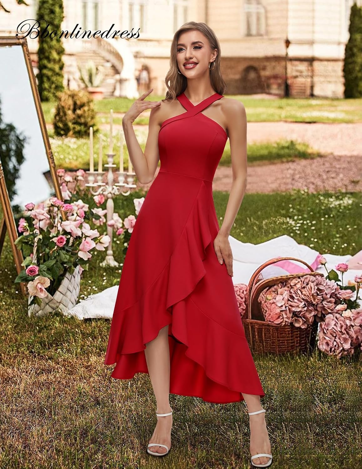 Thumbnail 1 de Bbonlinedress Halter Maxi Cocktail Dress with Ruffled Hem for Weddings and Events