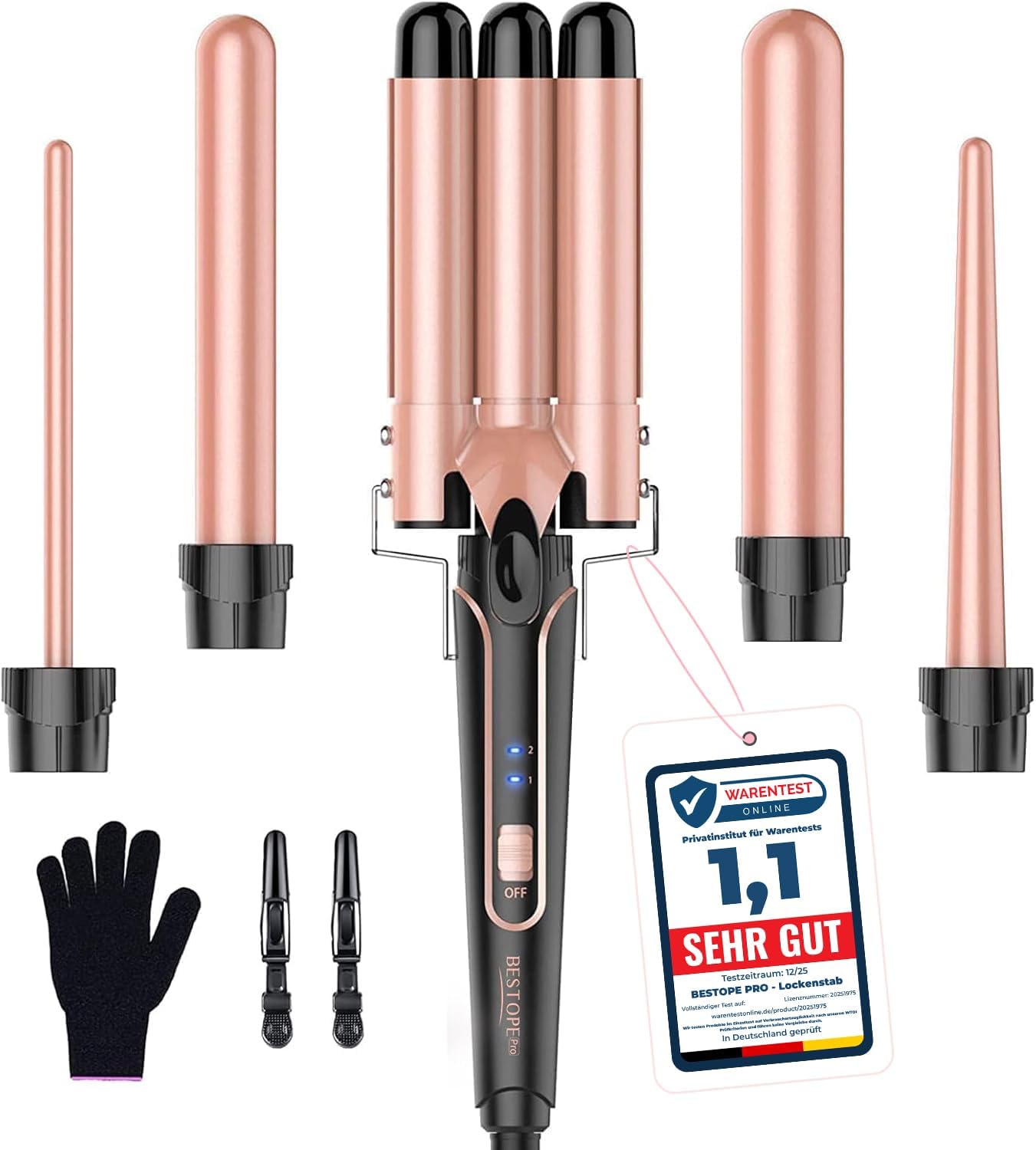 Detalle de BESTOPE PRO 5 in 1 Beach Waver Hair Curler: 9–32mm Ceramic Wand Set for Natural Waves