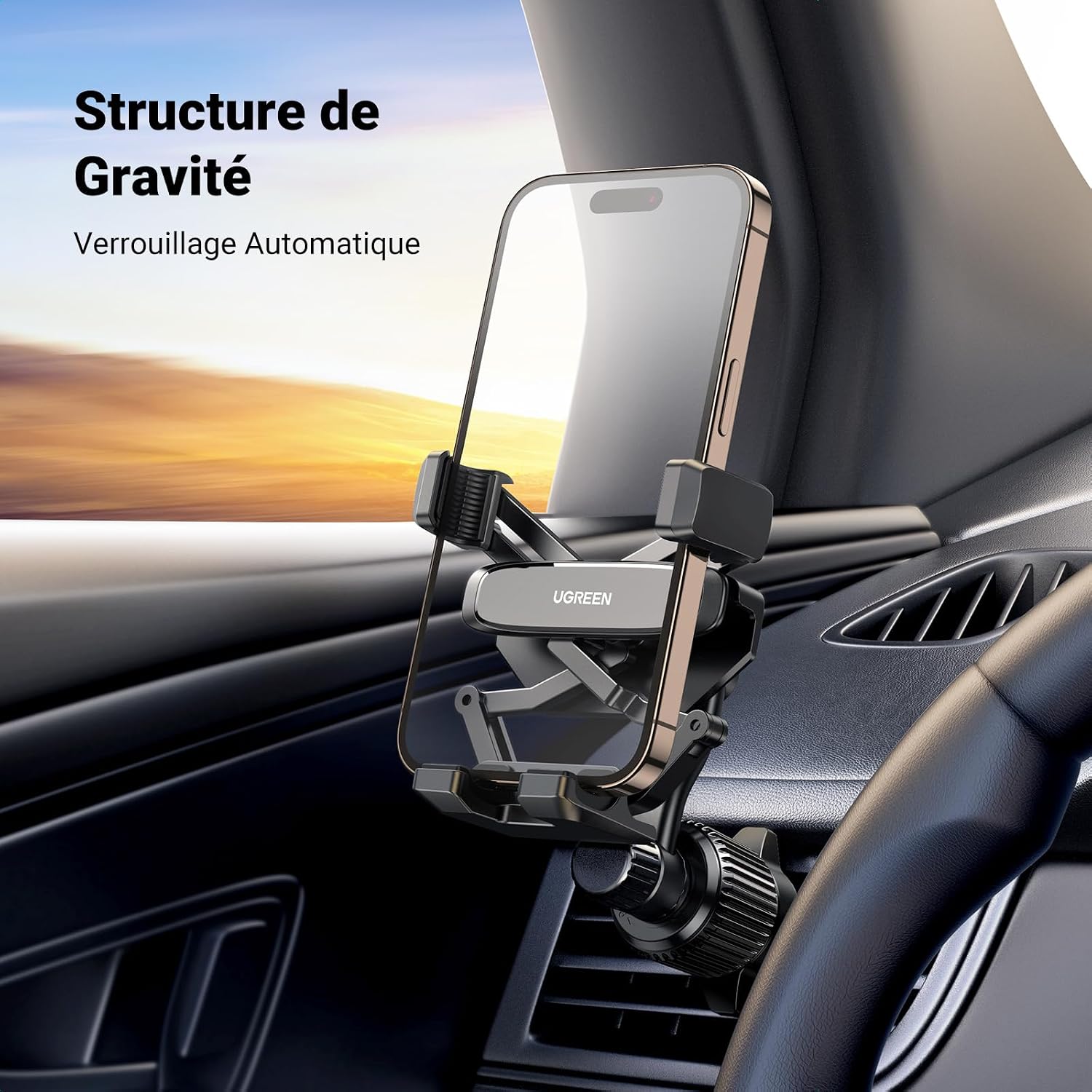 Detalle 2 de UGREEN support téléphone voiture à gravité avec ventilation et bras télescopique (grille d’aération)