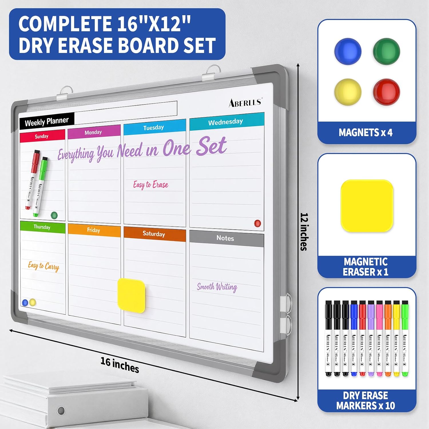 Detalle 1 de ABERLLS K-M5 Double-Sided Weekly Calendar Whiteboard, 16 x 12 Inch