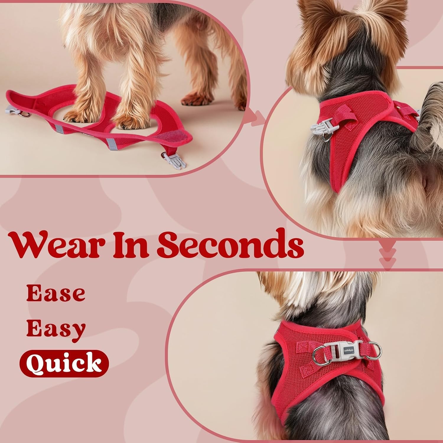 Thumbnail 5 de rabbitgoo Small Dog Harness: Step-In Soft Mesh Vest in Red