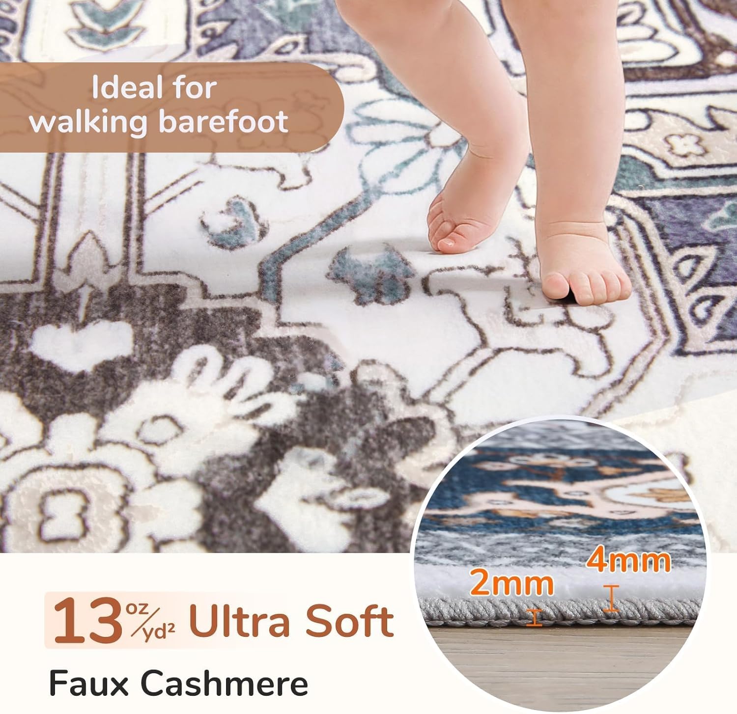 Detalle de OPPODREAM Soft 8x10 Area Rug in Navy Blue & Gold