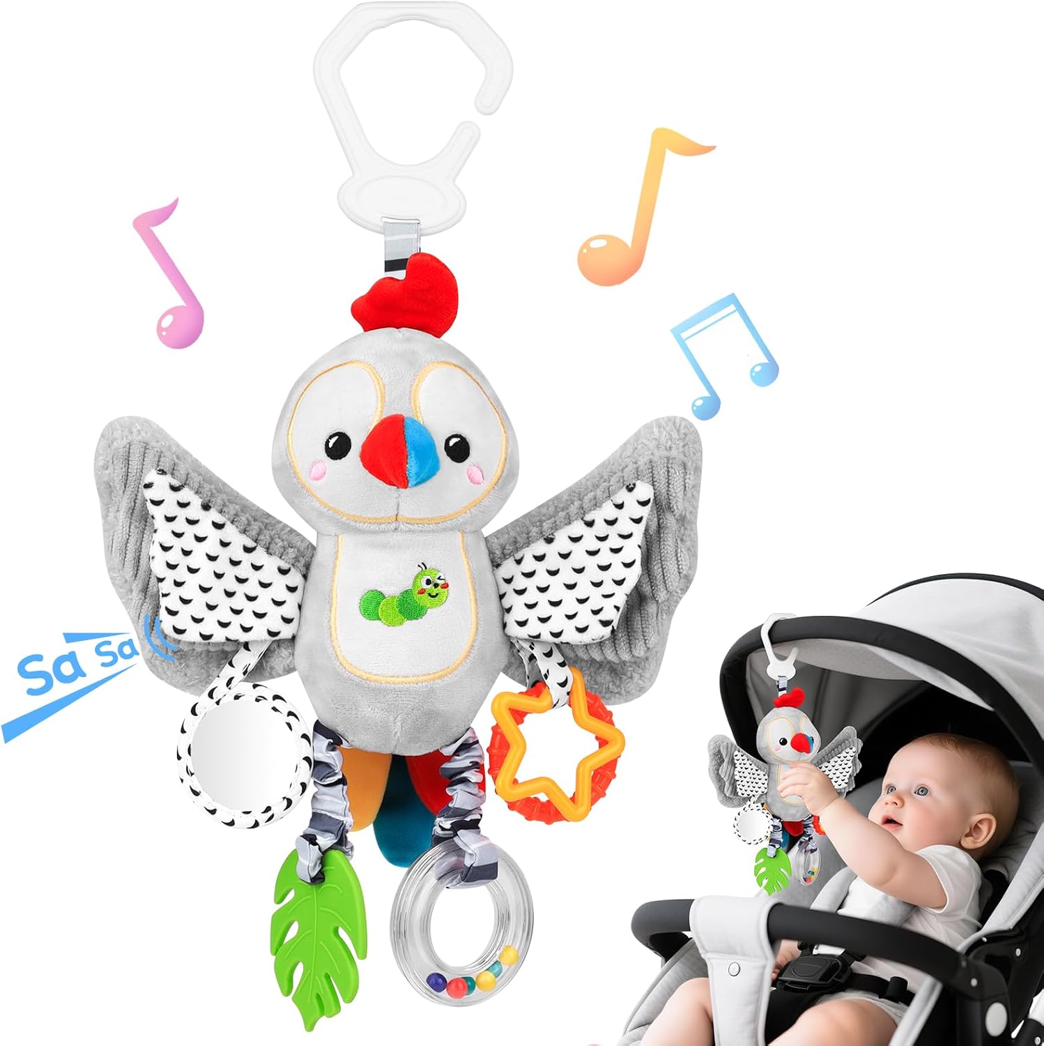 Detalle de MPQMPQ Baby Spielzeug 0-6 Monate Papagei – Hängendes Rasselspielzeug für Kinderwagen, Bettchen und Autositz