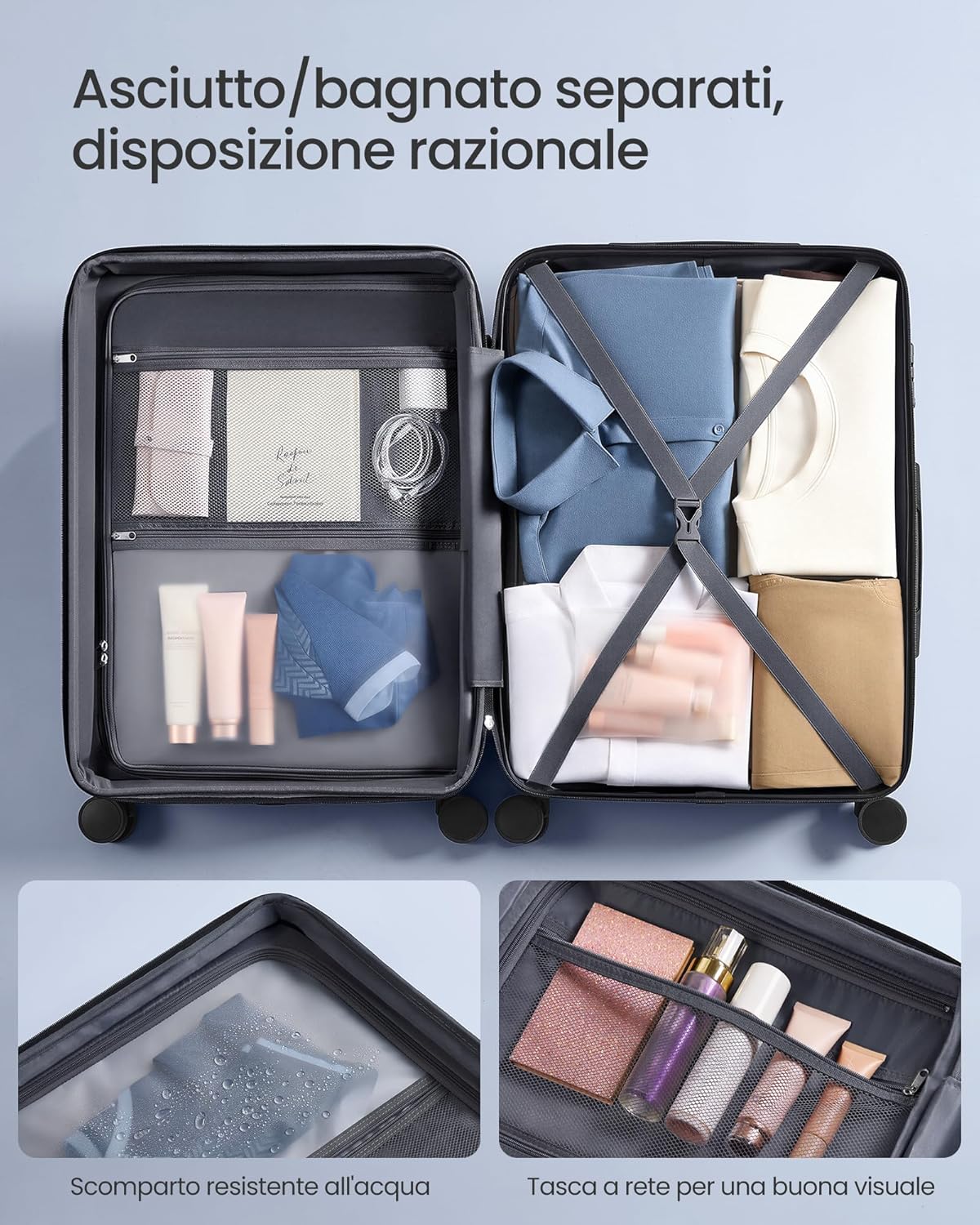 Thumbnail 6 de SONGMICS Valigia Rigida ABS 65 L con Chiusura TSA, Espandibile, 4 Ruote Doppie, Blu Porto RLP002Q101