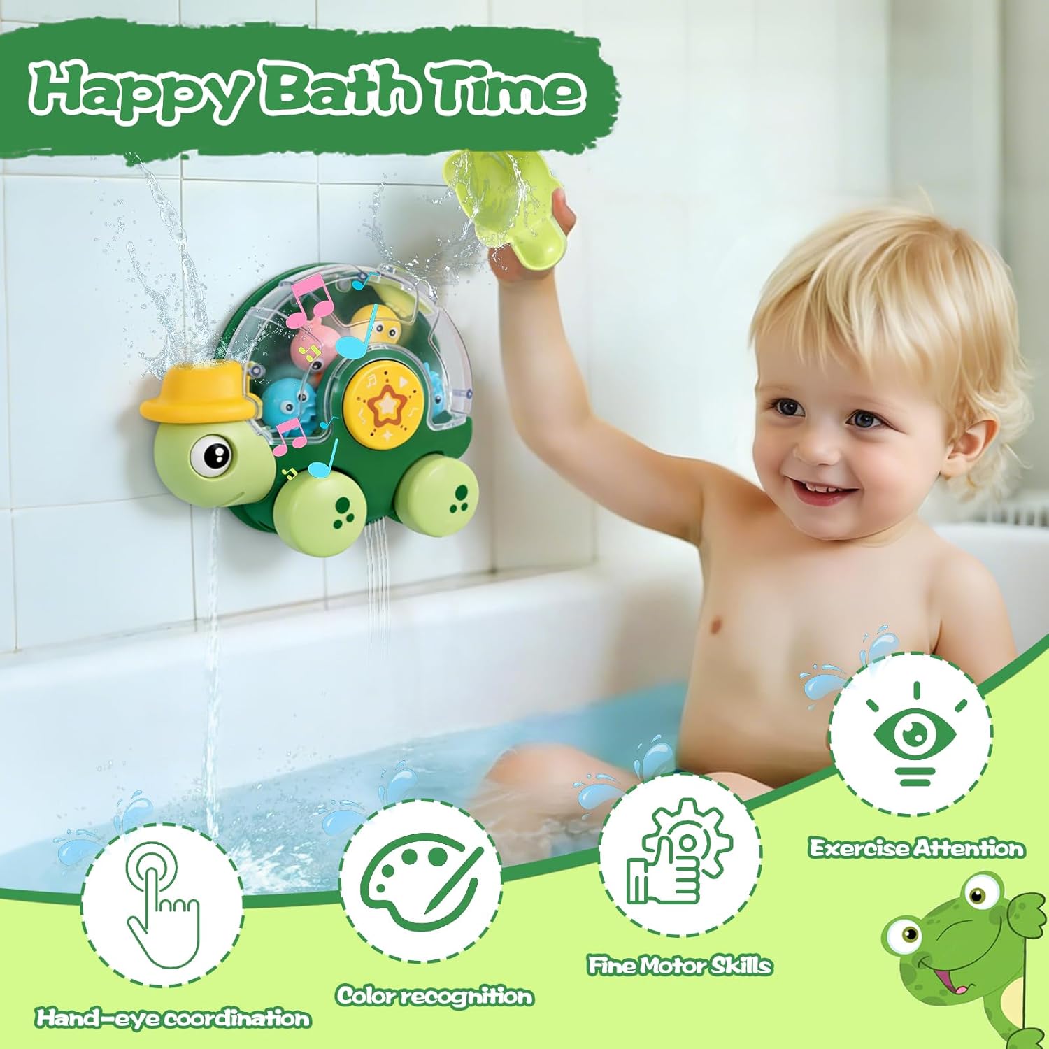 Detalle 2 de Olensson Turtle Baby Bath Toy for Toddlers 1-3: BPA-Free Water Spinner with Rotating Eyes & Wheels