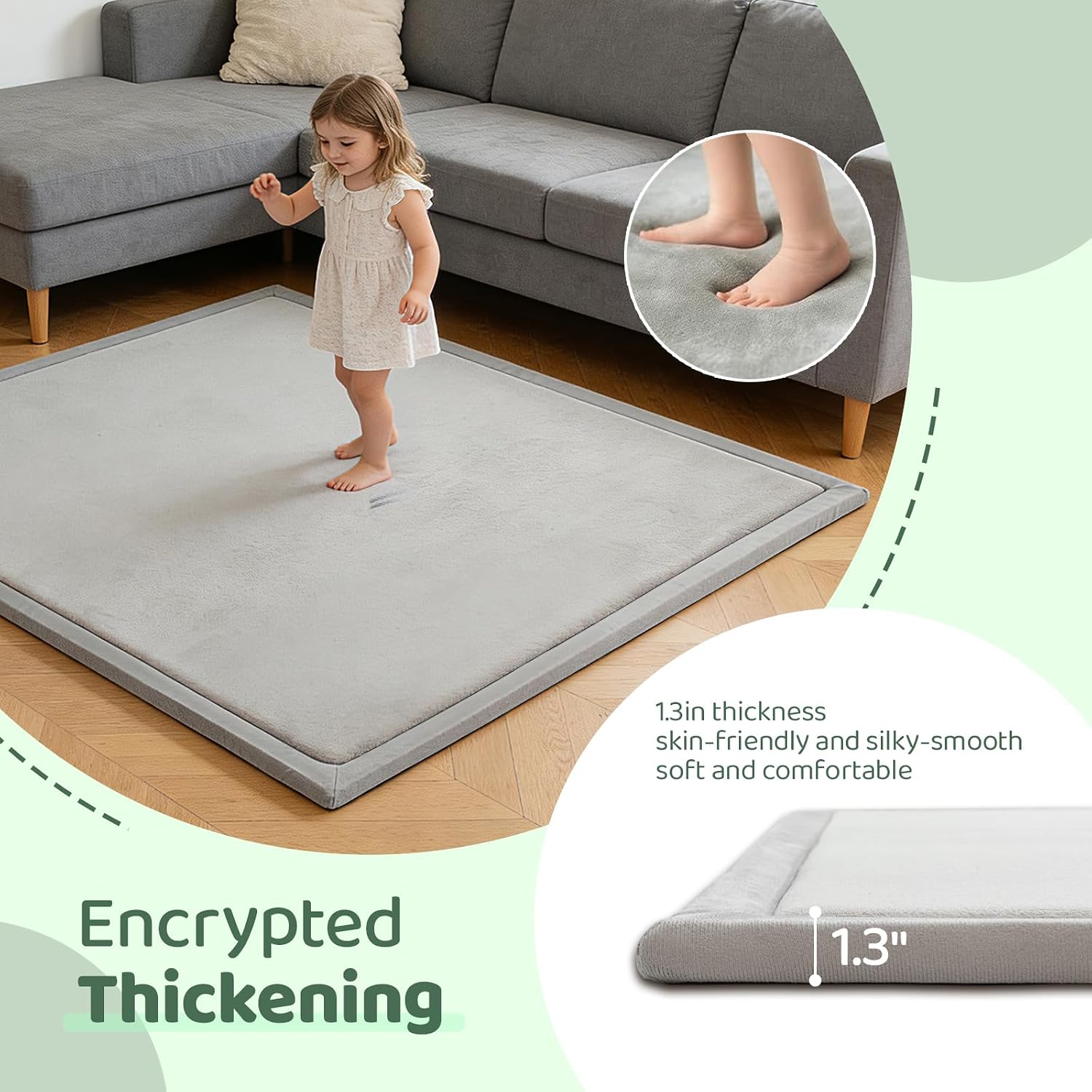 Thumbnail 3 de TreeBud DZ-DW Baby Play Mat, 1.3-Inch Memory Foam, Coral Velvet, Light Gray
