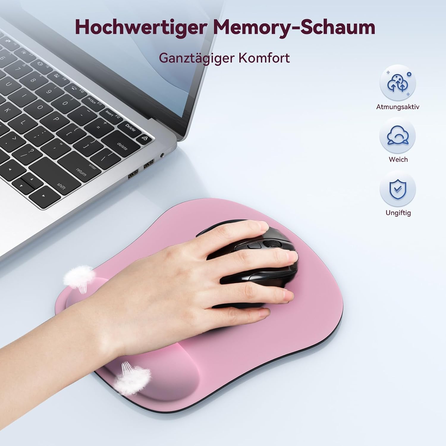 Thumbnail 2 de TECKNET Mauspad mit Gelkissen – ergonomisches Memory-Foam-Pad, wasserdicht, Handgelenkpolster, pink, 2er-Pack