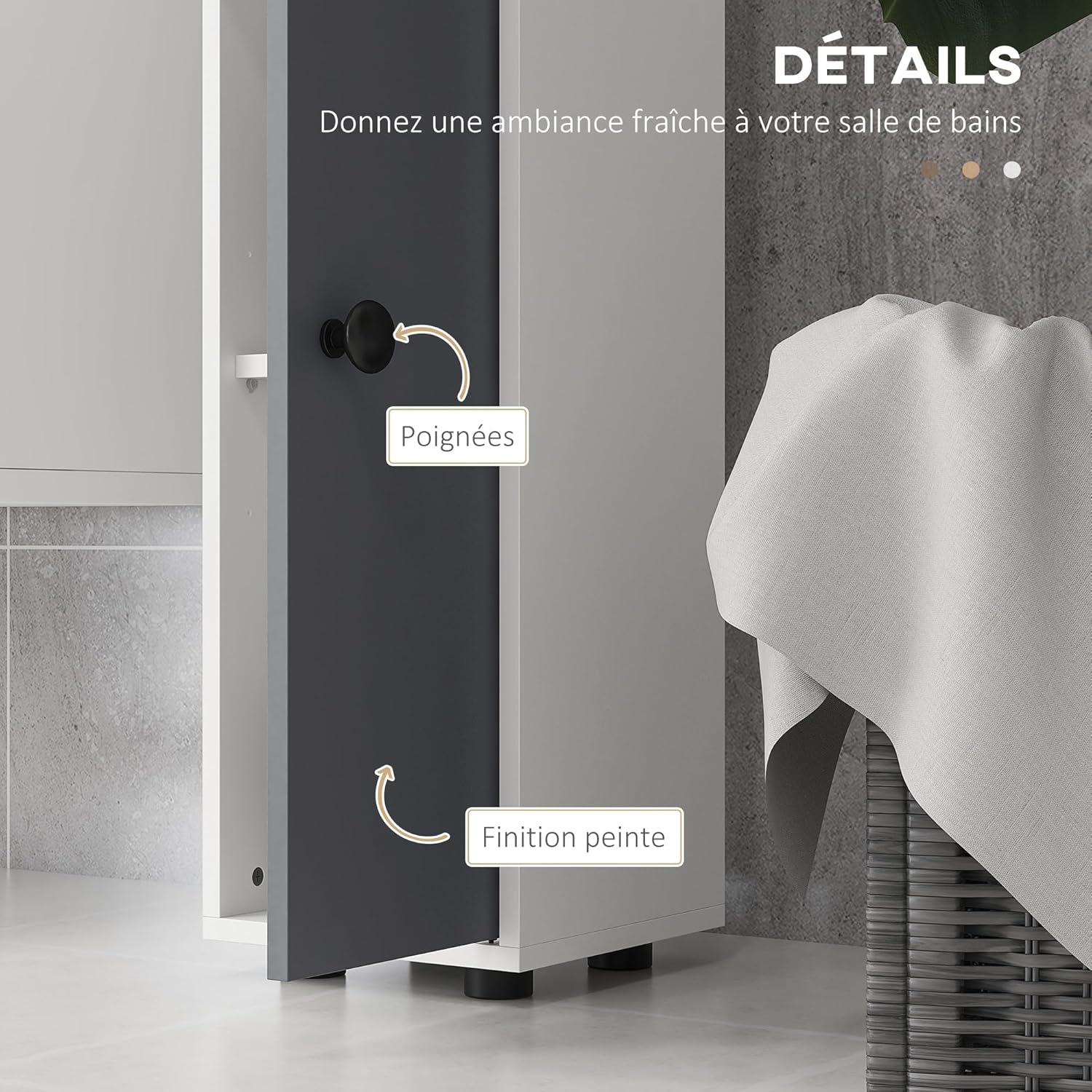 Detalle de kleankin Armoire colonne Salle de Bain – 20 x 20 x 180 cm, gris