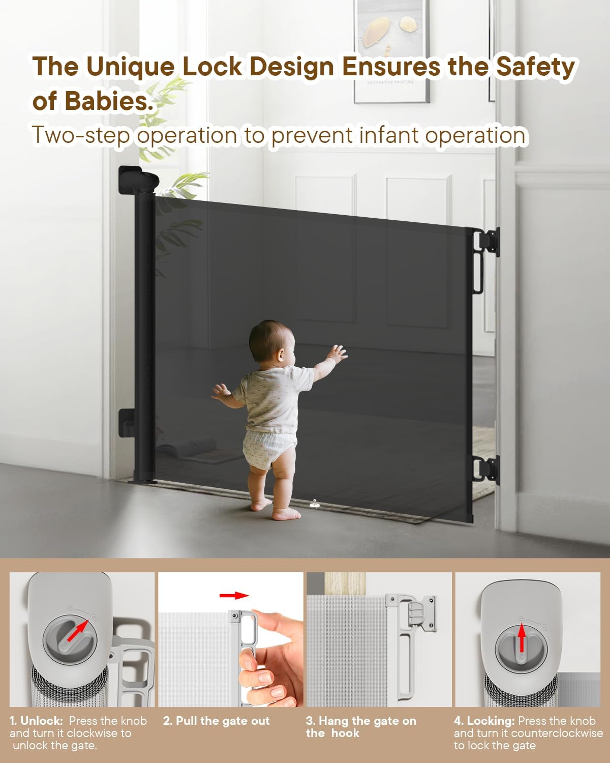 Detalle 2 de BBsecure Retractable Baby Gate 55-Inch Width