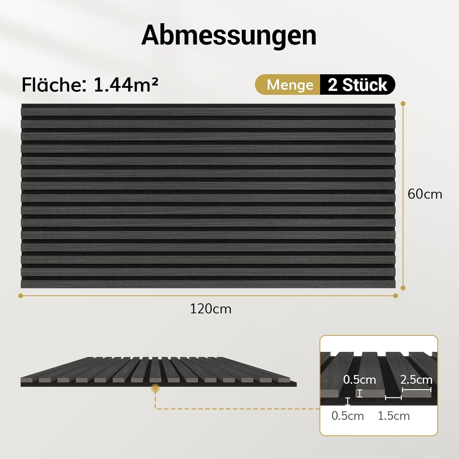 Thumbnail 5 de TONOR Akustikpaneele Holz – 2 Stück 120 x 60 cm, Wandpaneele mit Holzfurnier für bessere Raumakustik (1,44 m²) – Schwarz