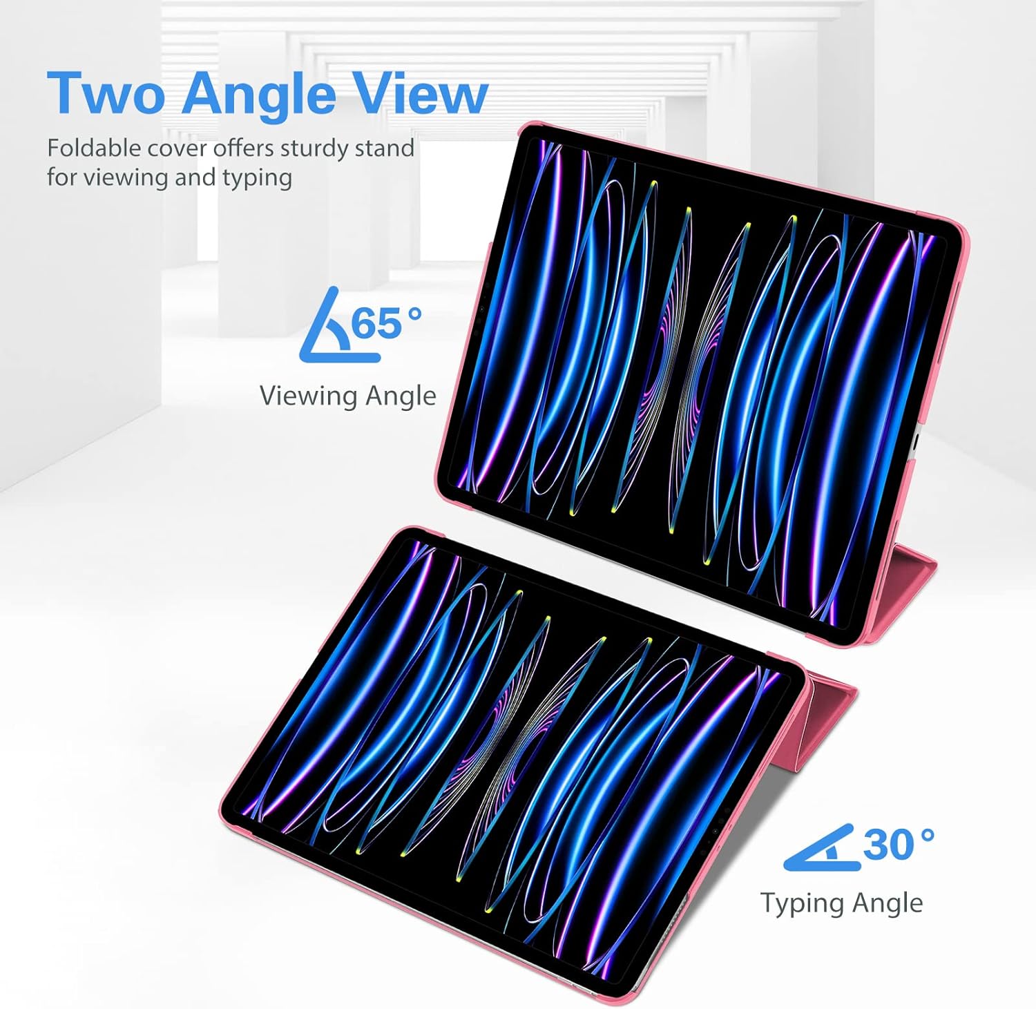 Detalle de ProCase Hülle für iPad Pro 11 Zoll 2022/2021/2020 (4/3/2. Gen) – Dreifach Falt Schutzhülle mit Standfunktion, Smart Case Cover, Melonenrosa
