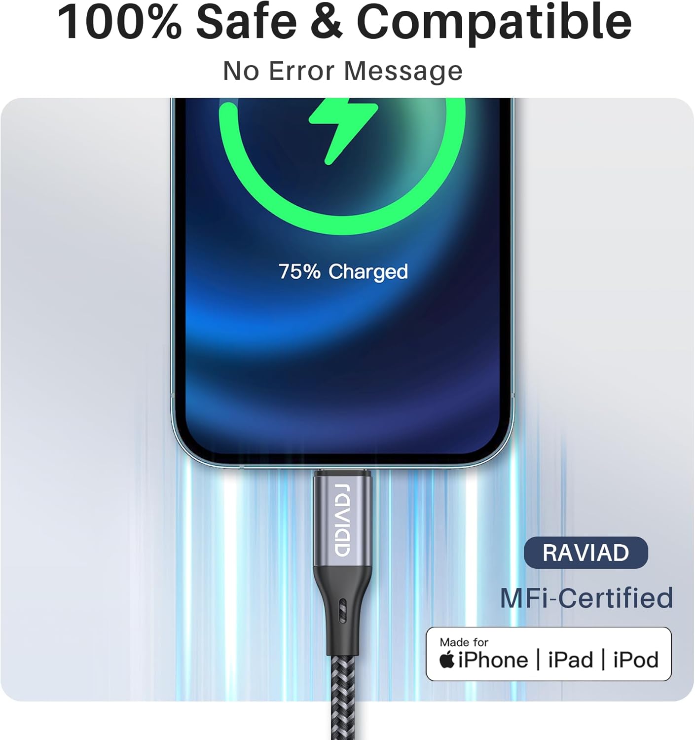 Thumbnail 2 de RAVIAD Cavo iPhone 1.2M con Certificazione MFi:Caricatore Lightning USB in Nylon Trenzato