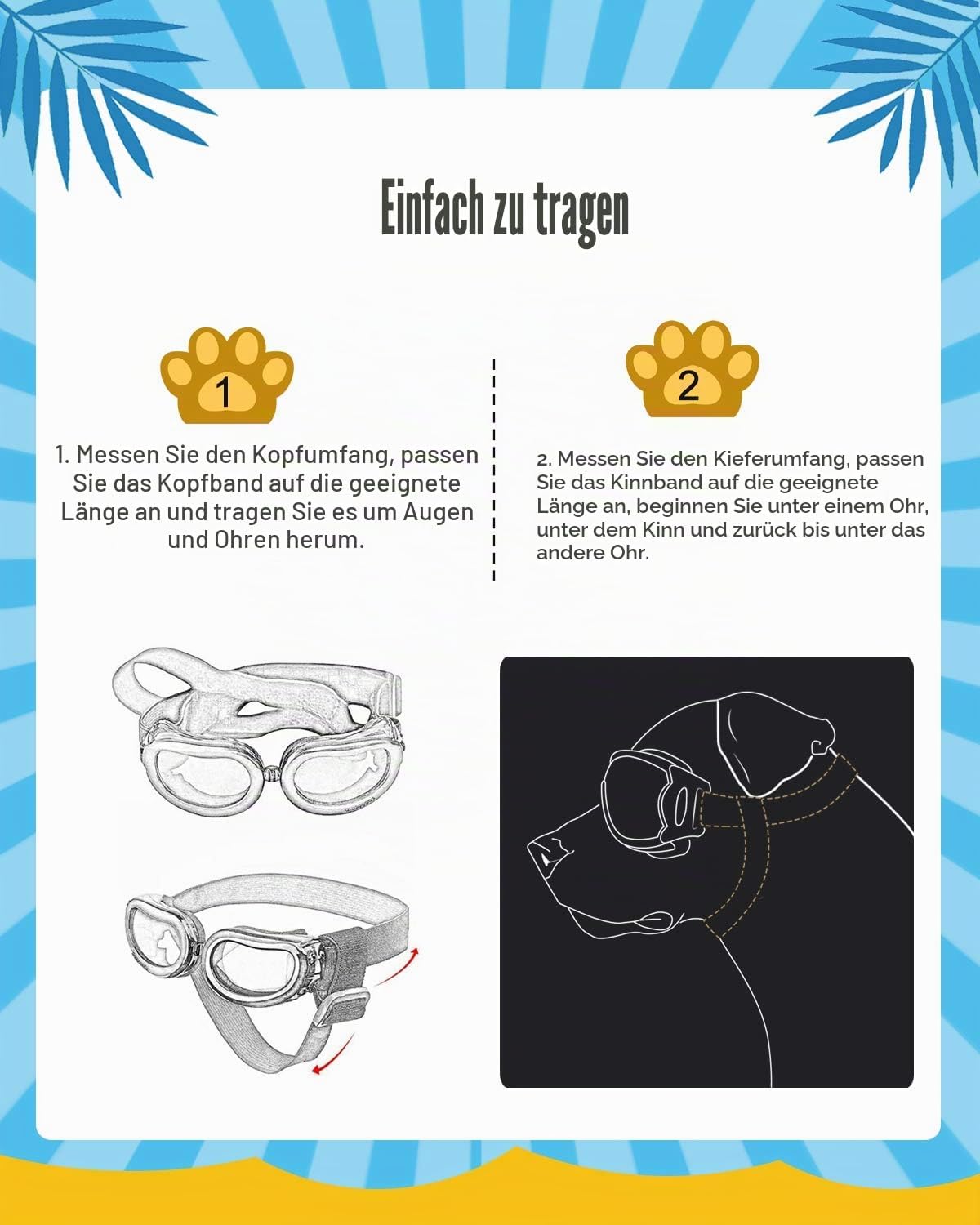 Detalle de Lewondr Sonnenbrille für Hunde — UV-Schutz, Wind- und Wasserdicht, verstellbares Gummiband (Kleine Hunde) – Vintage Blau