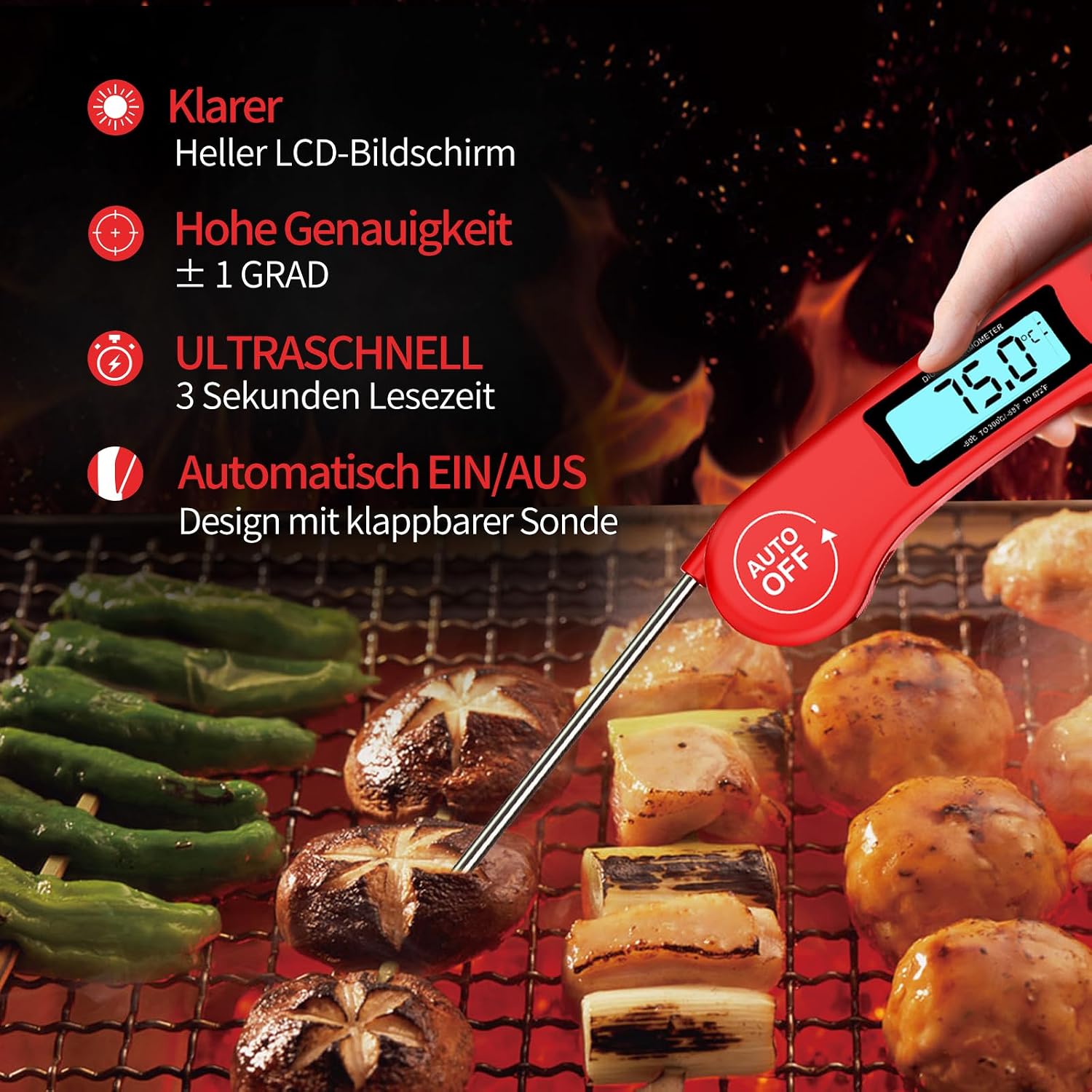 Detalle 2 de DOQAUS Grillthermometer mit 3 s Sofortablesen