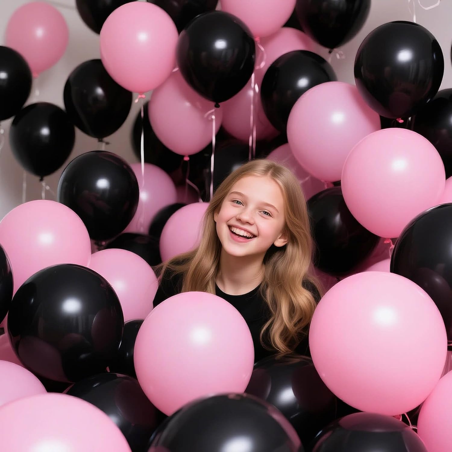 Detalle de 110pcs Black Balloons (12 inch) Latex with 2 Ribbons