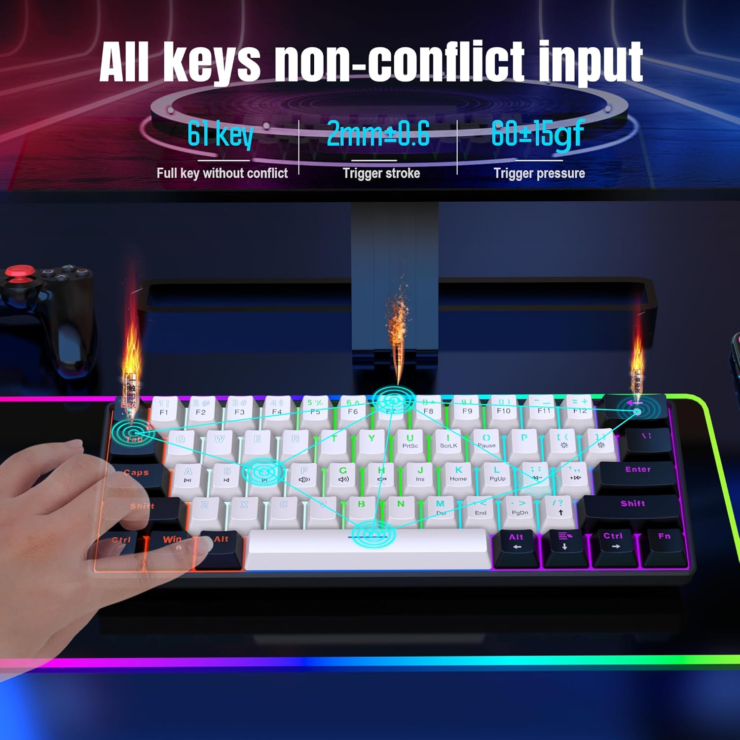 Thumbnail 6 de Snpurdiri 60% mechanische Gaming-Tastatur 61 Anti-Ghosting Tasten ⌨