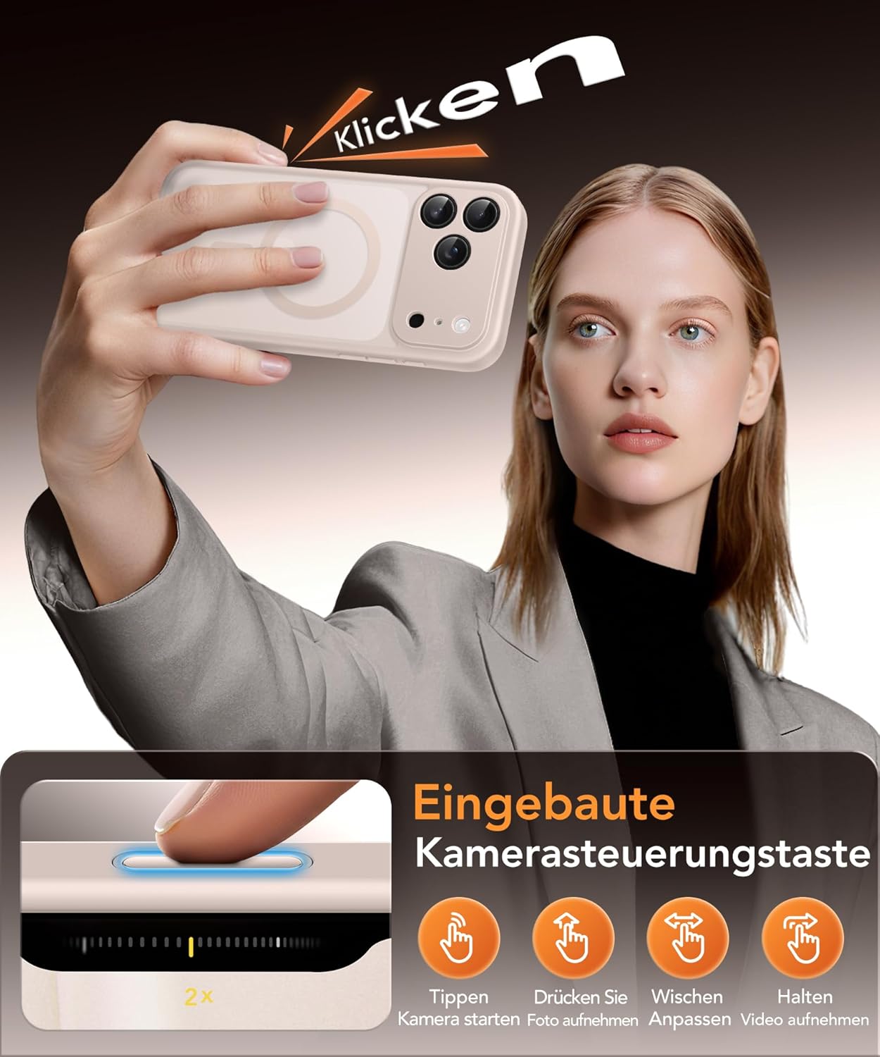 Thumbnail 6 de GOLBINBOX Magnetische Hülle für iPhone 17 Pro mit Sichtschutz (MagSafe, stoßfest, matt transparent) – Roségold