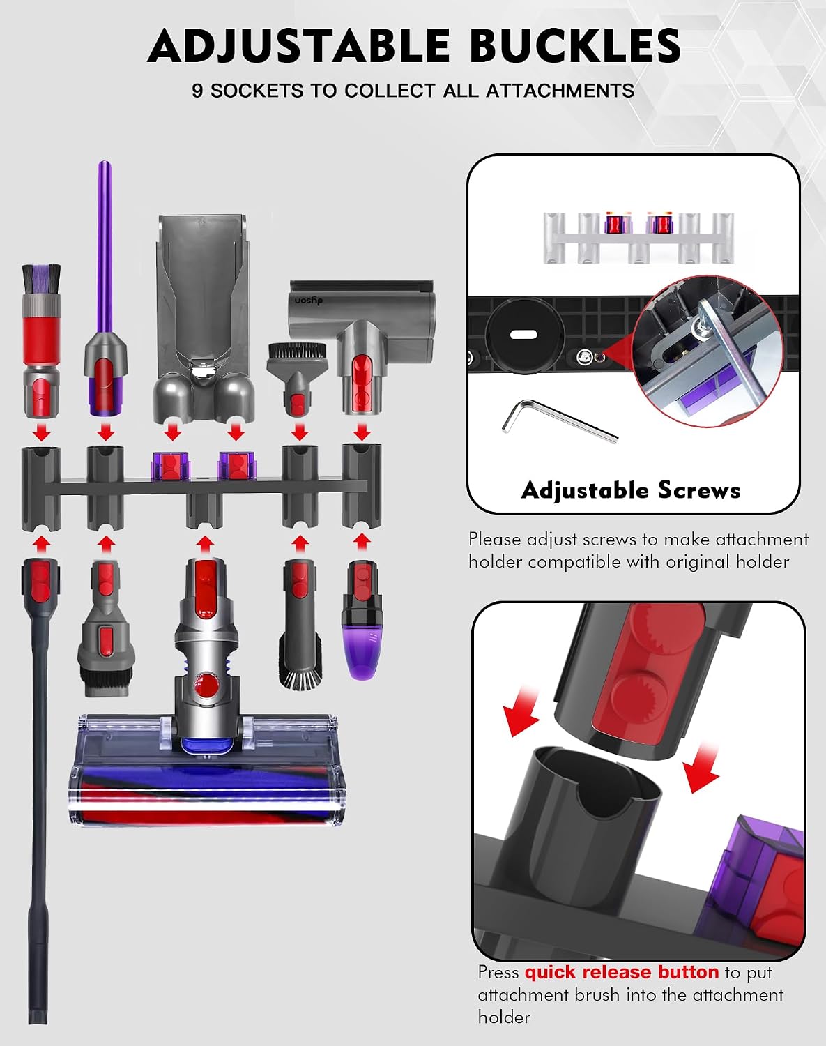 Detalle 1 de HAFOEEP 11303633 accessoirehouder voor Dyson V7–V15 met 9 opbergvakken