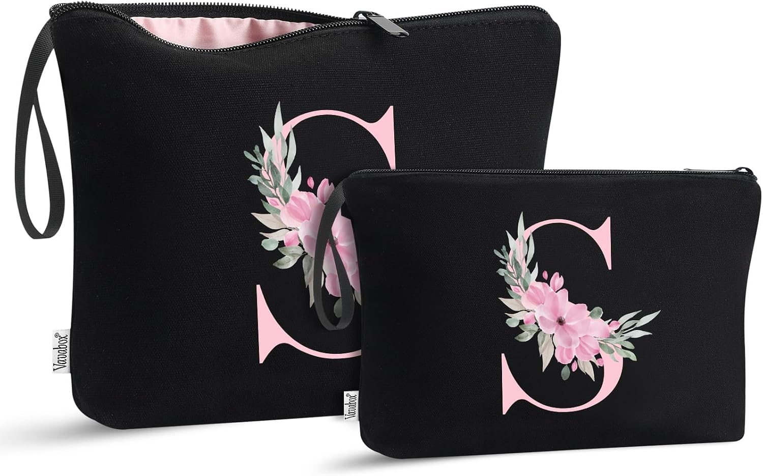 Detalle de Vavabox 2-Piece Initial Toiletry Bags Set with Handle (S, Black)
