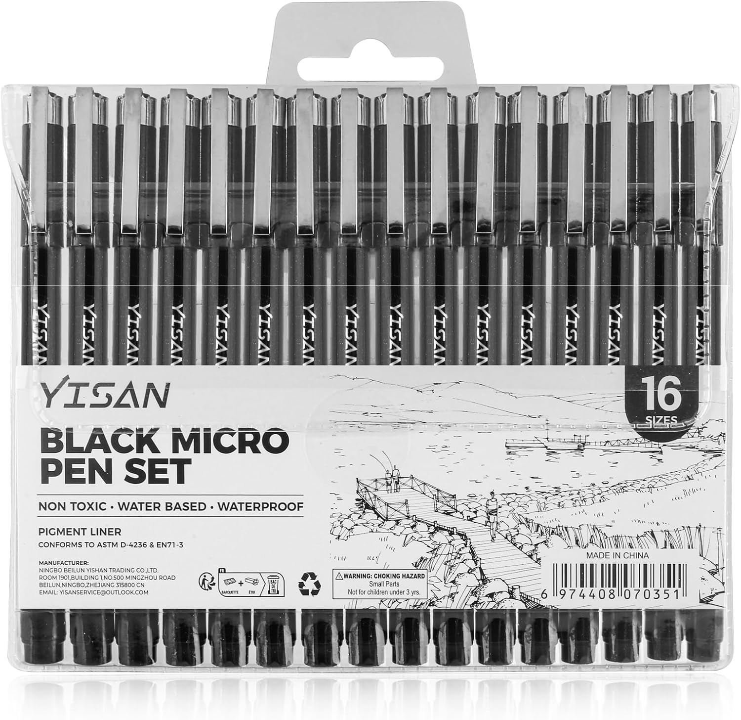 Thumbnail 5 de YISAN Fineliner 16er Set – Schwarze Zeichenstifte mit feinen bis breiten Linien (0,2–3,0 mm), Manga, Kalligraphie und technisches Zeichnen