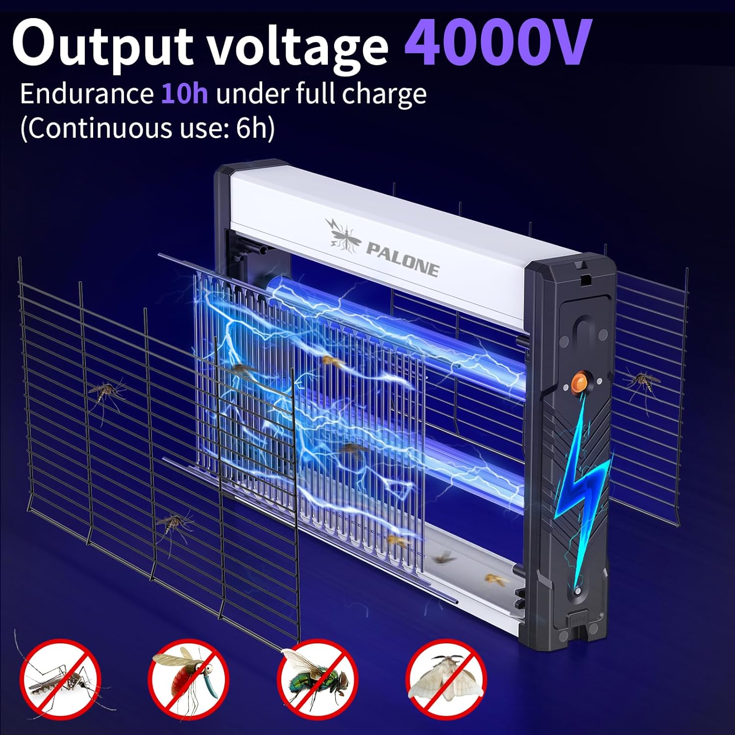 Thumbnail 4 de PALONE Bug Zapper with solar charging and 4000V UV trap (365nm) for indoor fly and mosquito control