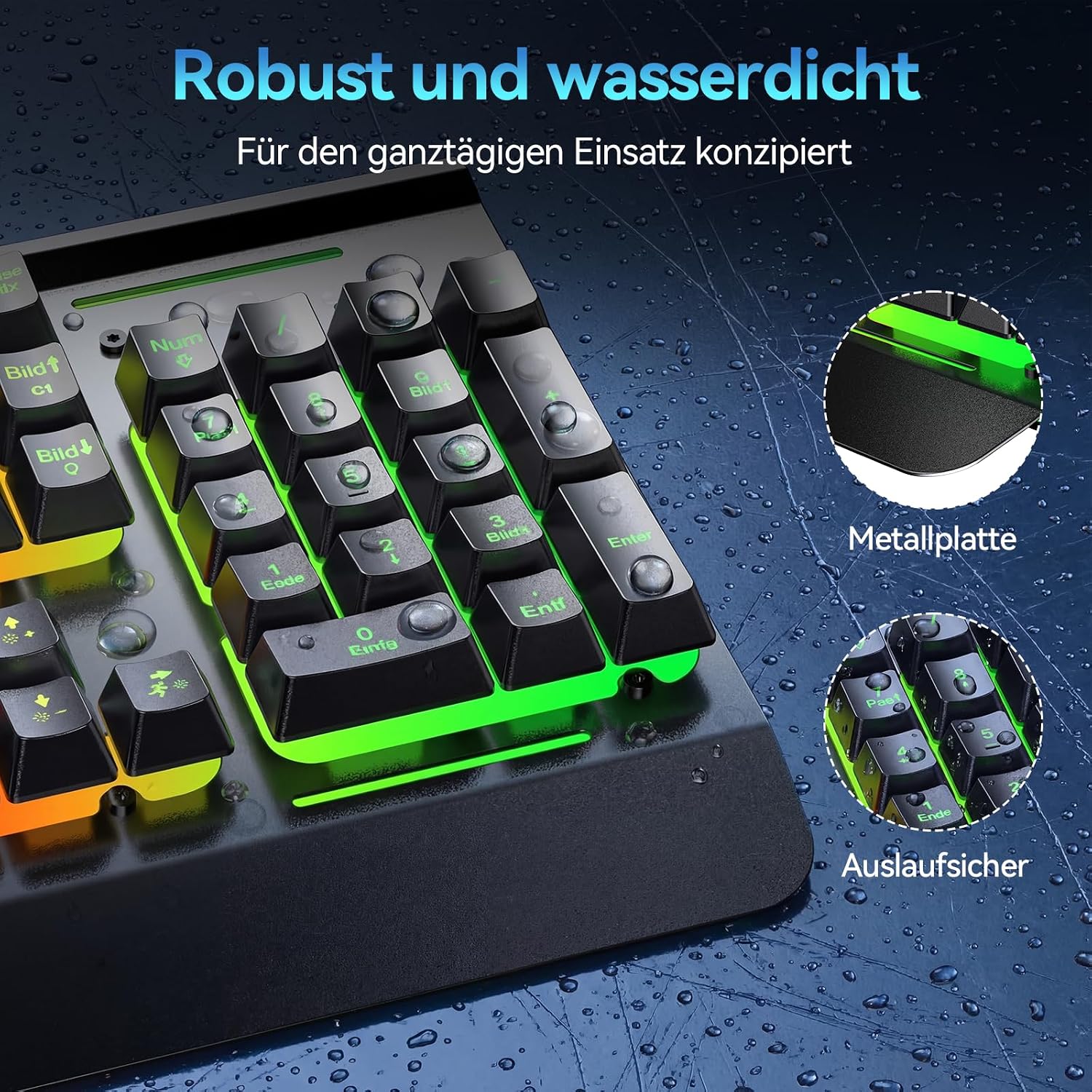 Thumbnail 6 de TECKNET Gaming-Tastatur kabellos (QWERTZ, deutsches Layout) mit RGB, 105 Tasten und Handgelenkauflage