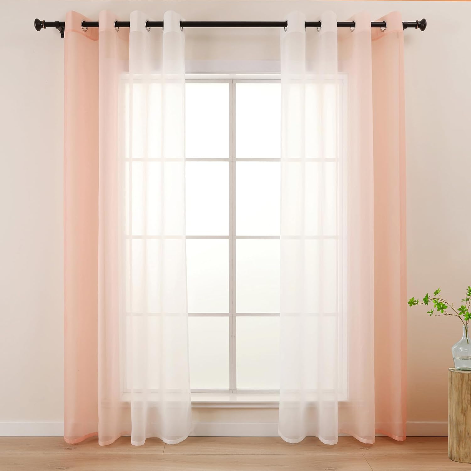 Detalle de L.Z.E Pink White Voile Curtains