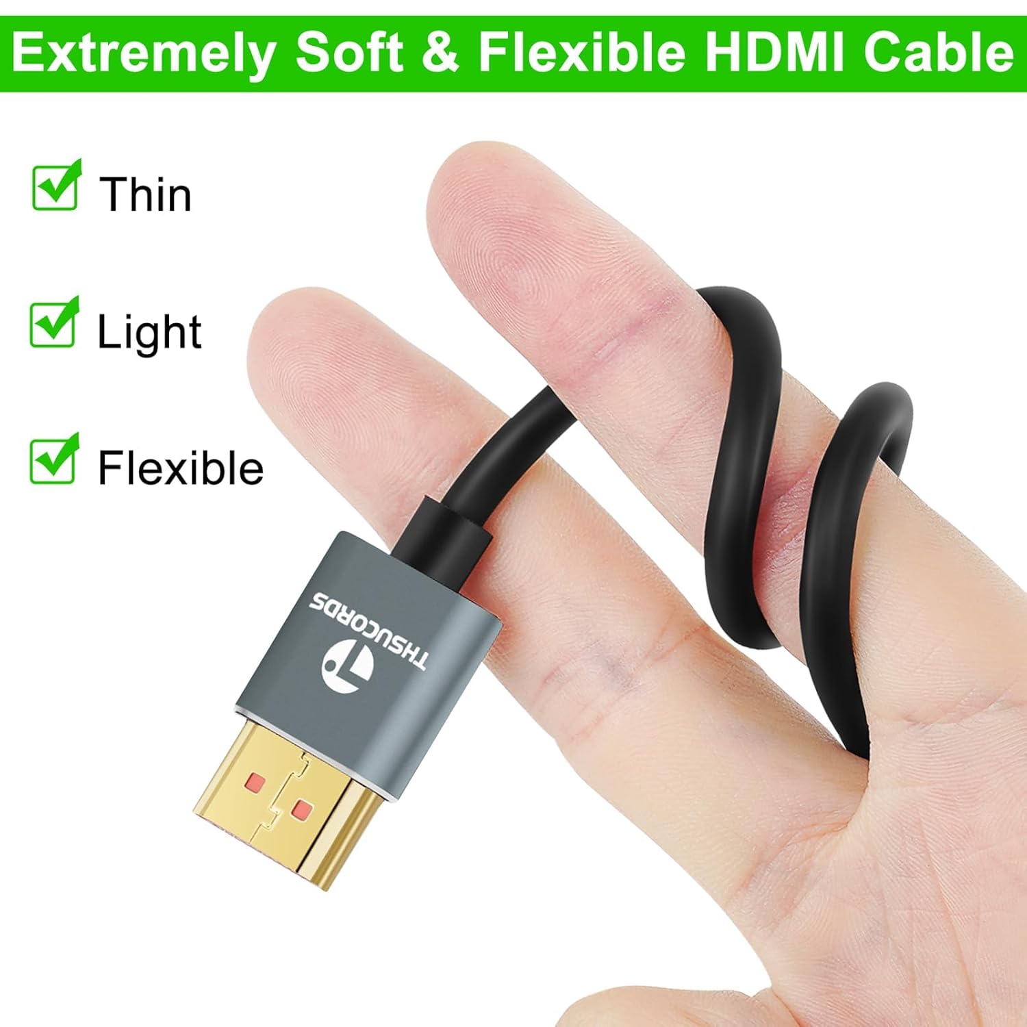 Detalle de Thsucords Ultra Thin 8K/4K HDMI Cables – 3m, 5 Pack (HDMI 2.1, 48Gbps, eARC)