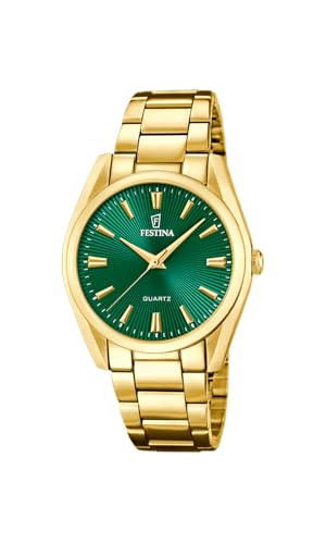 Detalle de Festina Montre Femme Analogique en Acier Inoxydable 316L Doré – Verre Vert