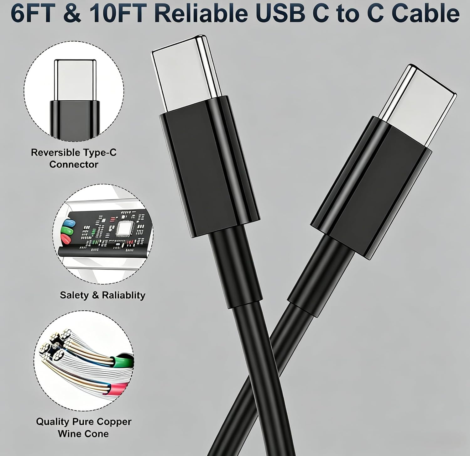 Detalle de 4Pack 25W USB-C Fast Charger with 2x6ft and 2x10ft C-to-C Cables