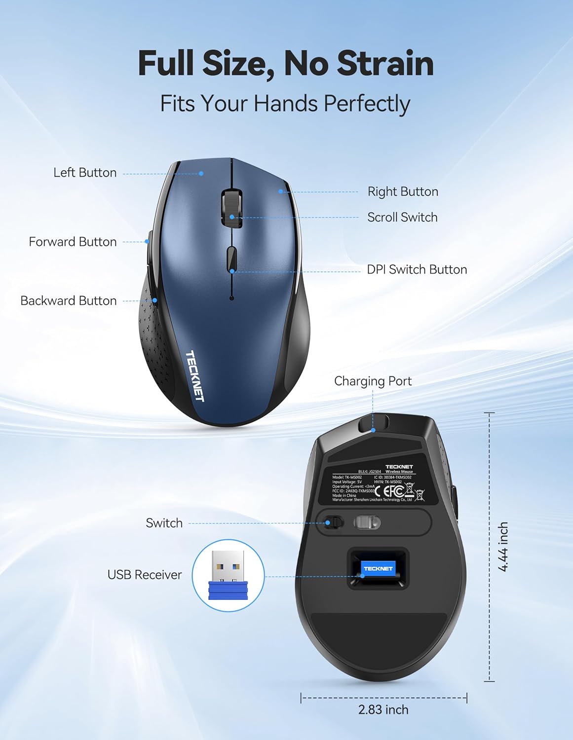 Thumbnail 6 de TECKNET PRO Rechargeable Wireless Mouse: 6400 DPI, 2.4GHz, Silent Click & Long-Lasting Battery