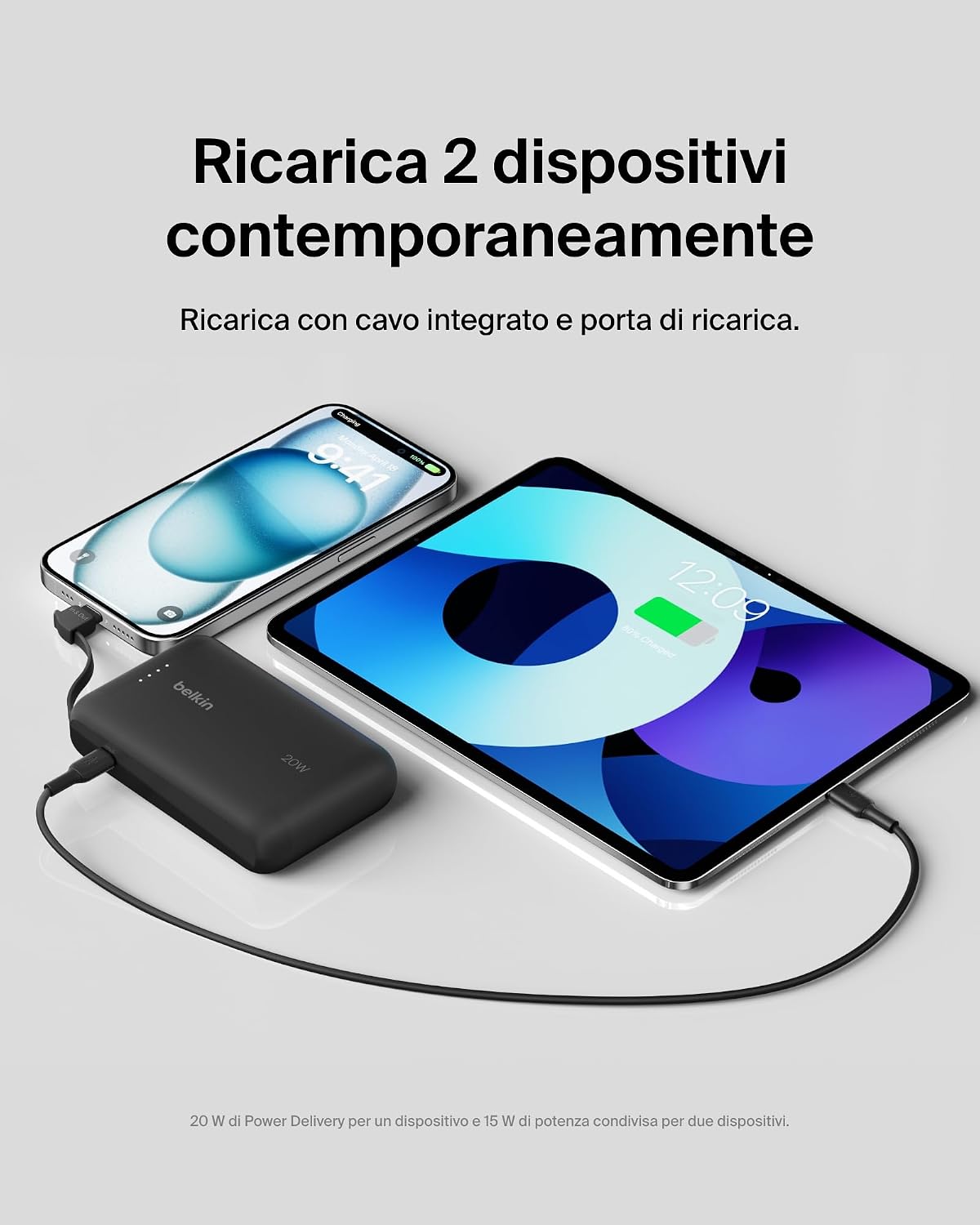 Thumbnail 2 de Belkin BoostCharge power bank 10.000 mAh con cavo integrato e ricarica USB-C PD fino a 20 W