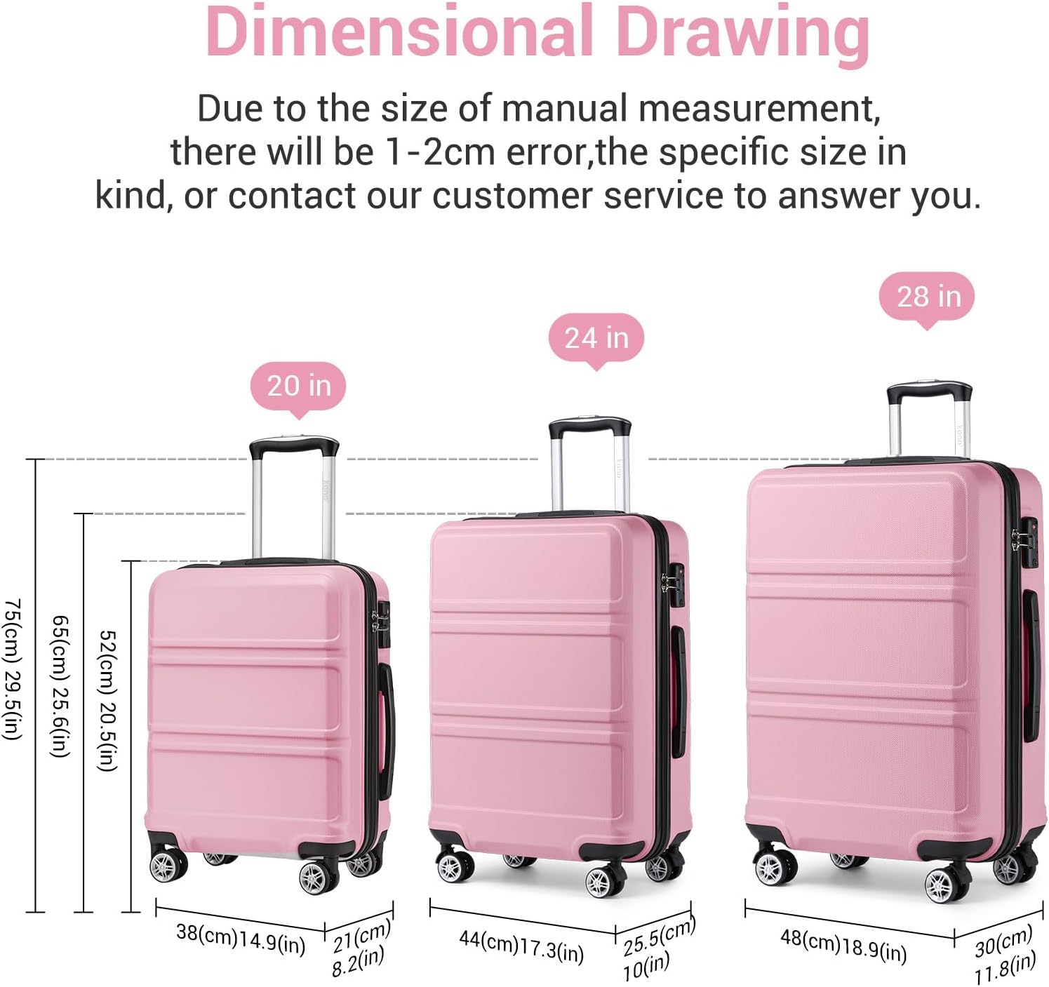 Thumbnail 2 de Kono 20-inch ABS Cabin Suitcase with TSA Lock and Four Spinner Wheels, Pink