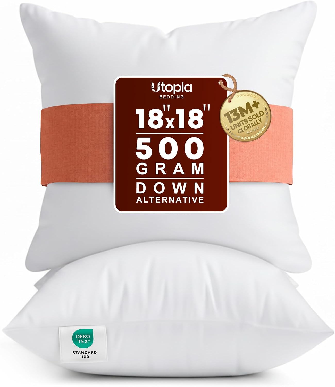 Detalle de Utopia Bedding 18x18 Pillow Inserts (Set of 2) — White