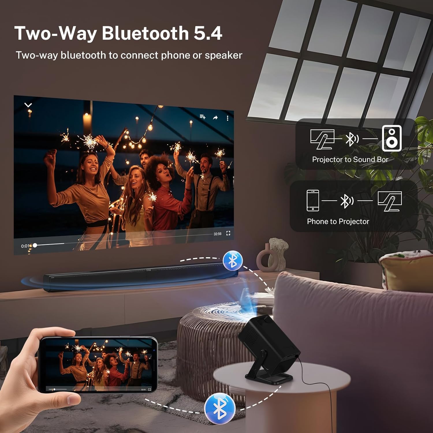 Thumbnail 6 de LYNCast V300 Mini Projector: Portable Wi‑Fi 6, Android 14, 1080P, 270° Rotatable