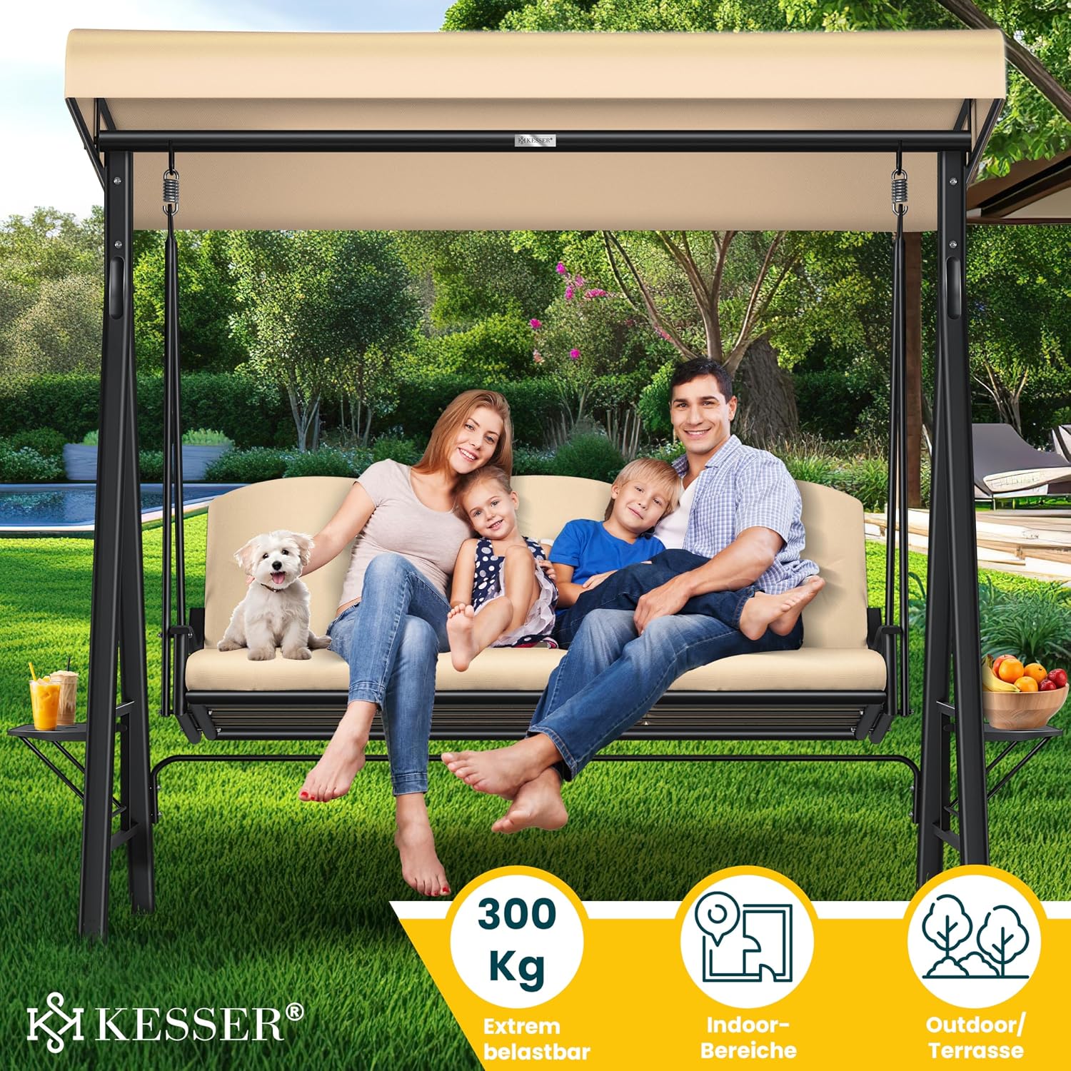 Detalle de KESSER® Hollywoodschaukel mit Sonnendach 3-Sitzer – wetterfest, komfortabel und vielseitig