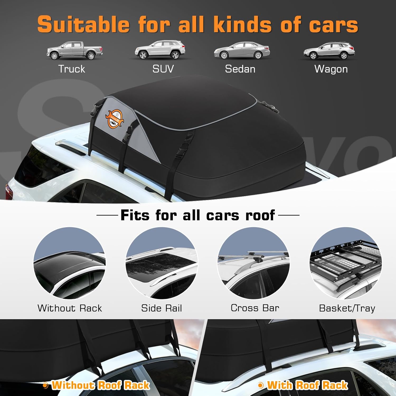 Detalle de Sailnovo Car Roof Bag 20 Cubic Feet Foldable Soft Roof Box with 6 Straps and 6 Door Hooks