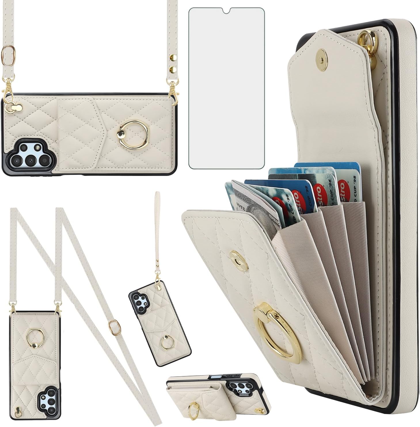 Thumbnail 6 de Asuwish Wallet Case with Tempered Glass & RFID Shield for Samsung Galaxy A13 (4G/5G) – Leather Crossbody Option