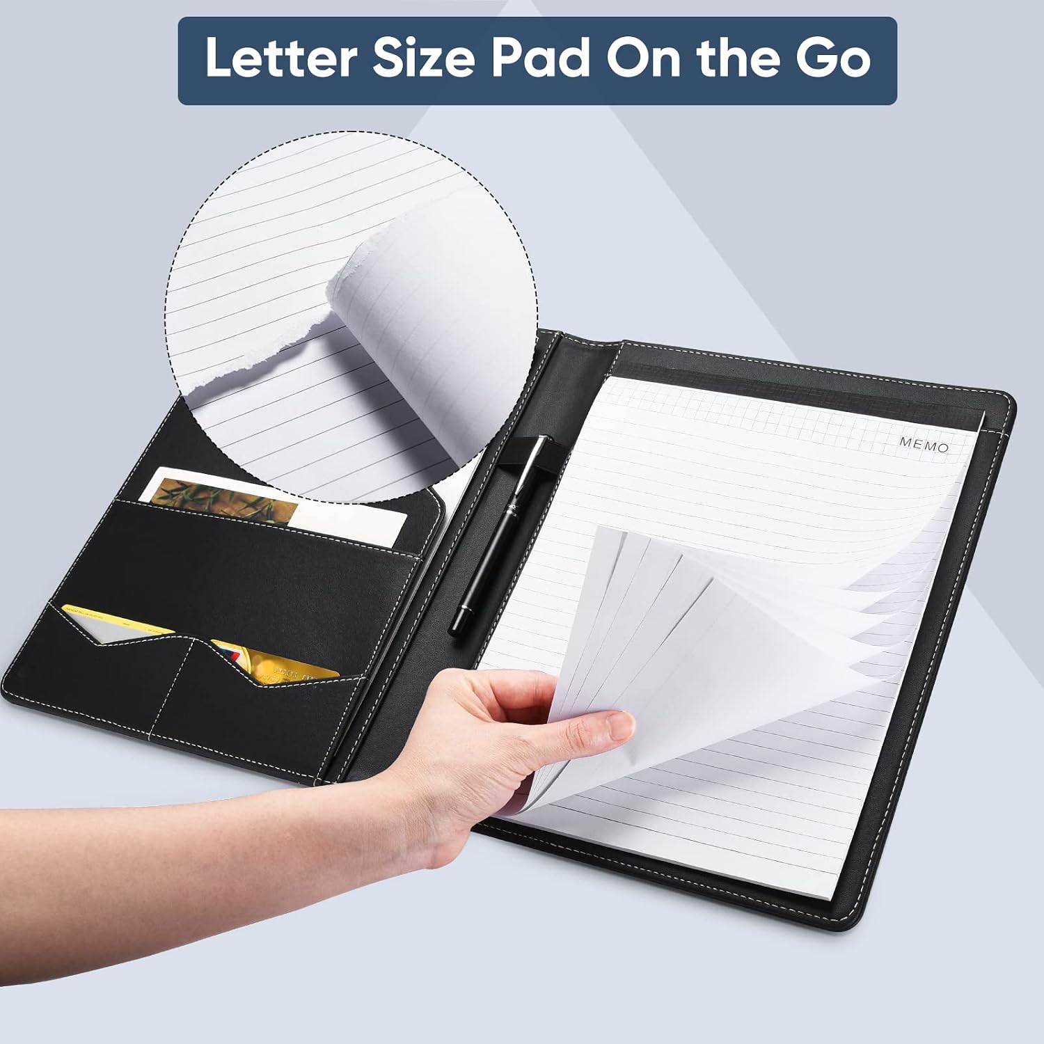 Detalle de Pacific Mailer Faux Leather Padfolio with Matte Finish and Writing Pad