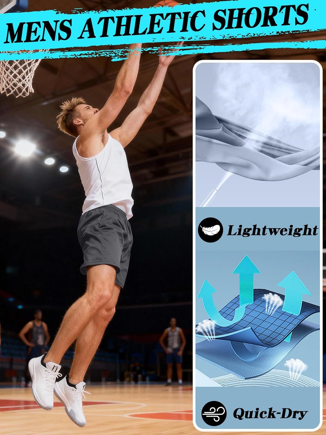 Detalle 2 de ZENGVEE 1/3 Pack Men's Sport Shorts – Quick-Dry Gym Shorts with Two Pockets