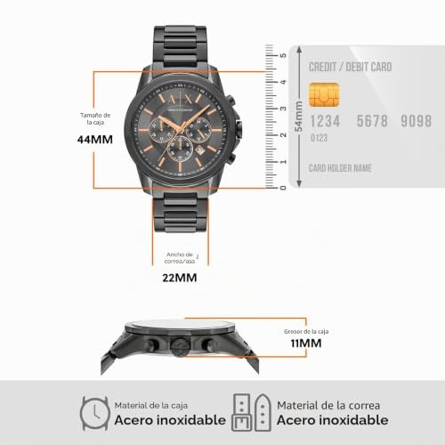 Detalle de Armani Exchange Reloj Hombre con Cronógrafo de Cuarzo, Caja 44 mm y Correa de Acero Inoxidable