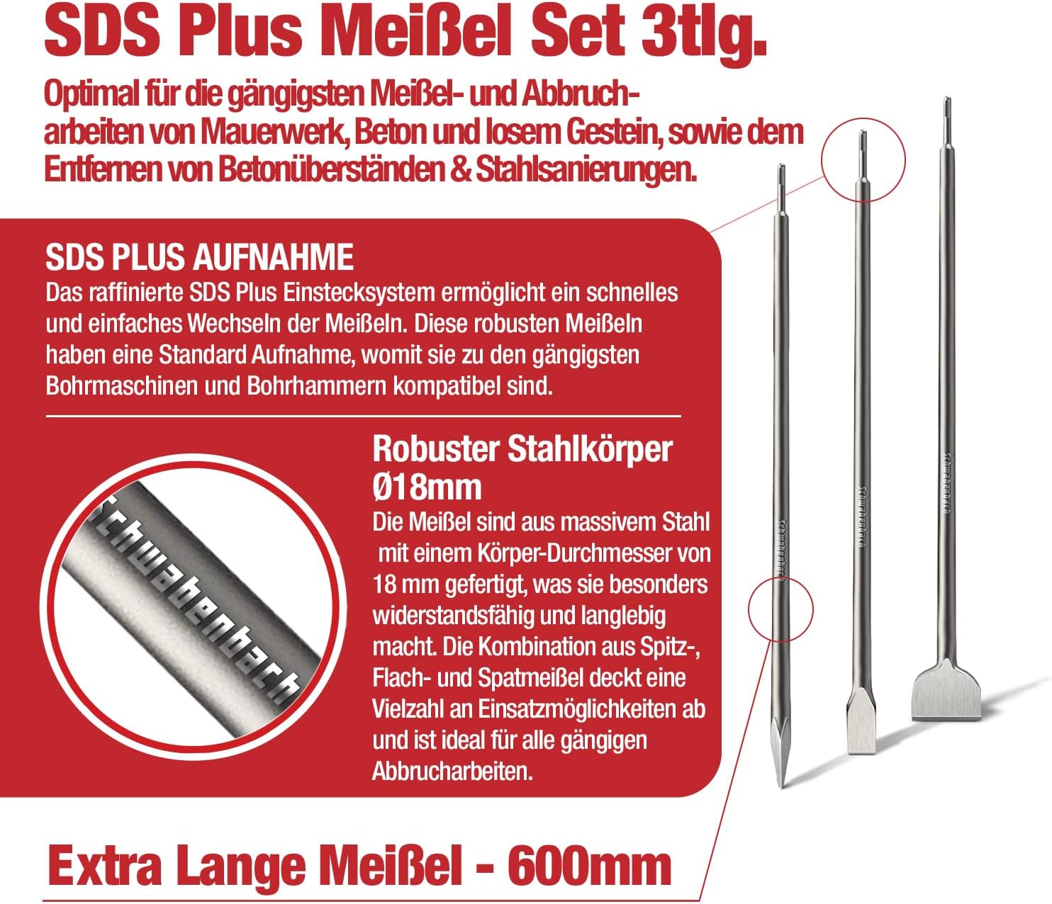 Detalle de SCHWABENBACH SDS PLUS 600 mm burins