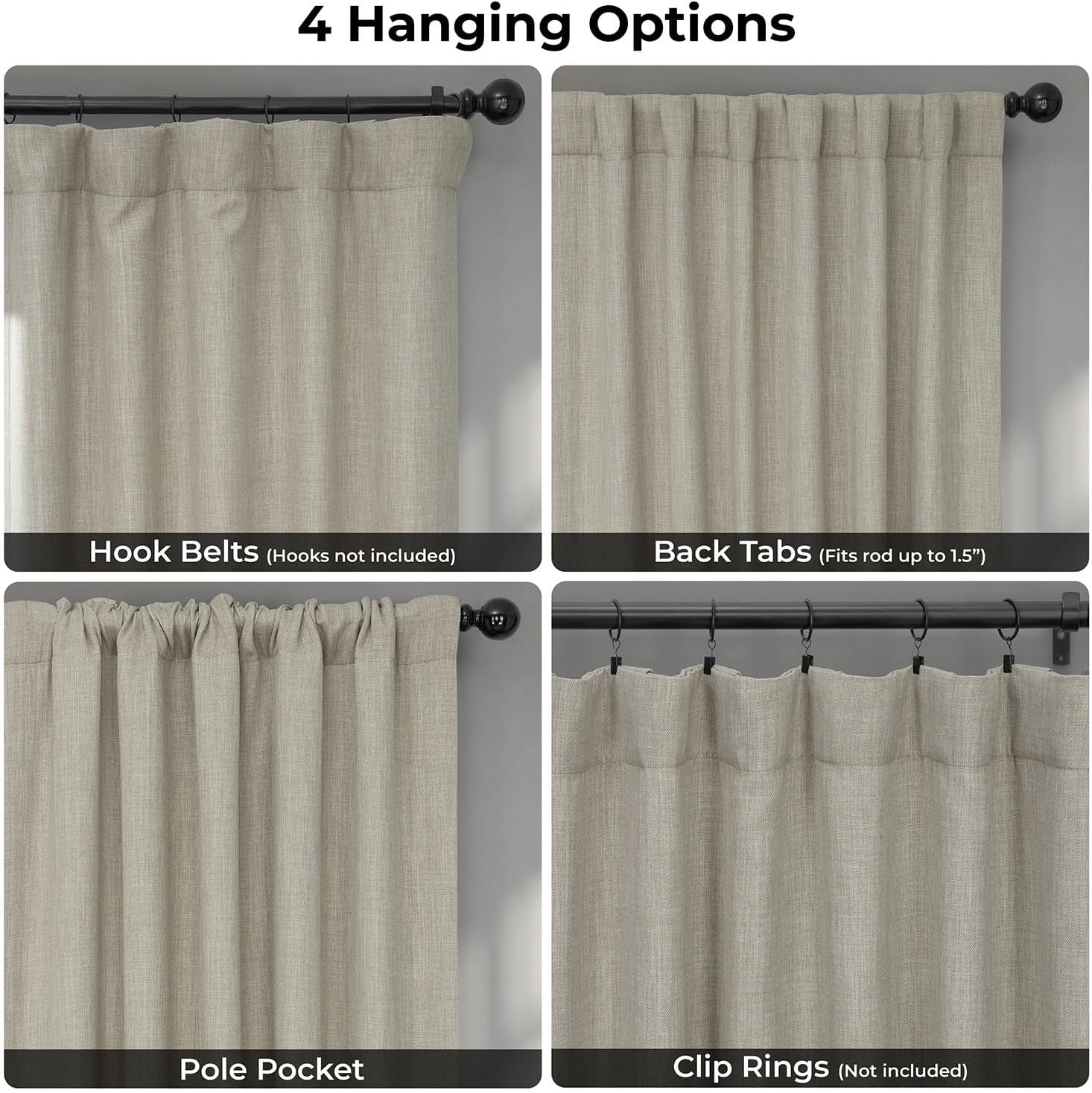 Detalle de HPD Faux Linen Curtain Panel, 50W x 108L