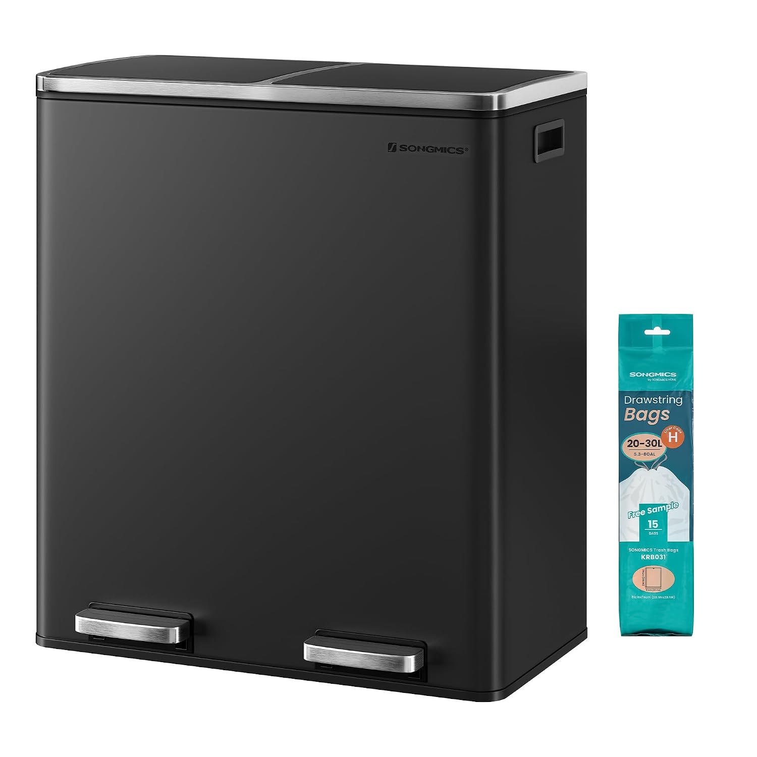 SONGMICS Poubelle Cuisine Tri Sélectif 2 x 30L noir LTB60BK – séparation pratique et fermeture douce
