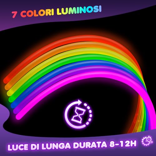 Detalle 2 de Ziitty Braccialetti Luminosi Fluorescenti 7 Colori – 100 Glow Sticks e Connettori per DIY party