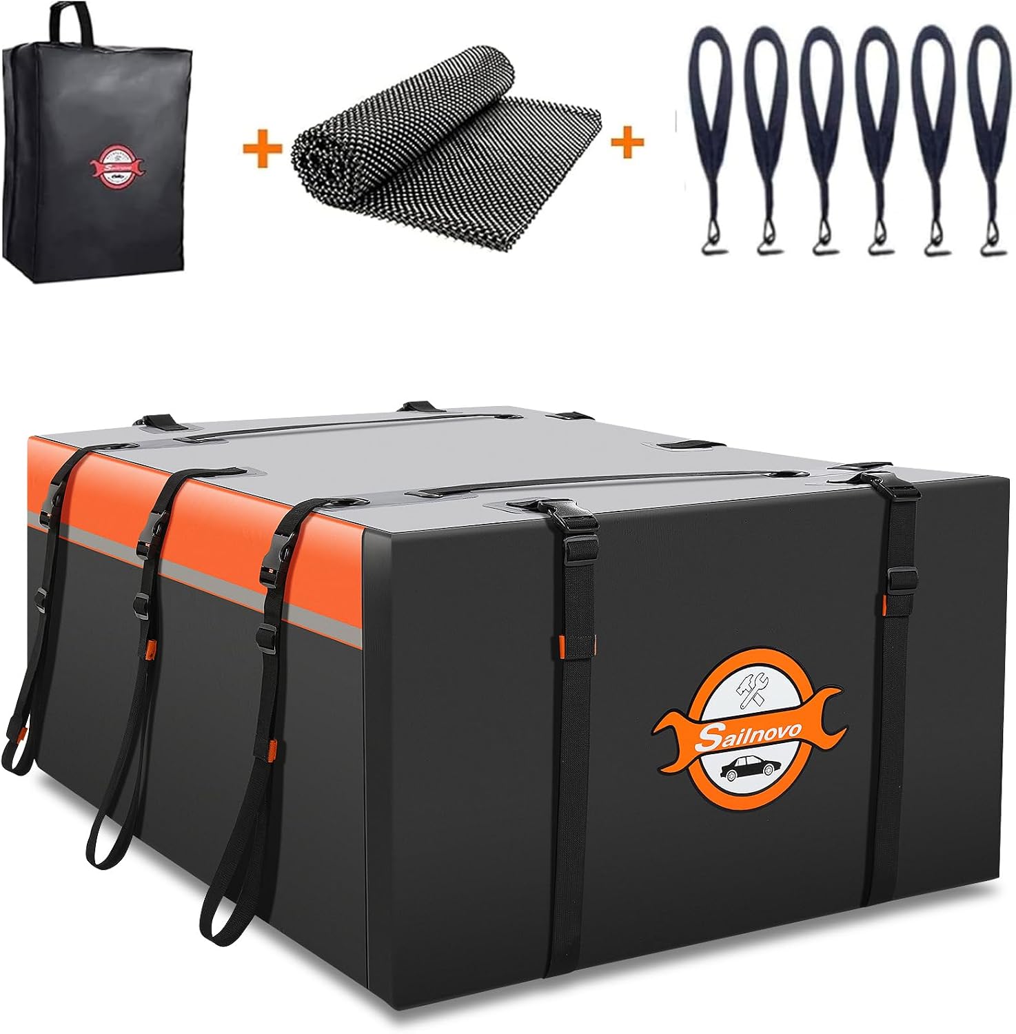 Sailnovo Box da tetto per auto 595L pieghevole arancione: spazio extra affidabile con tappetino antiscivolo