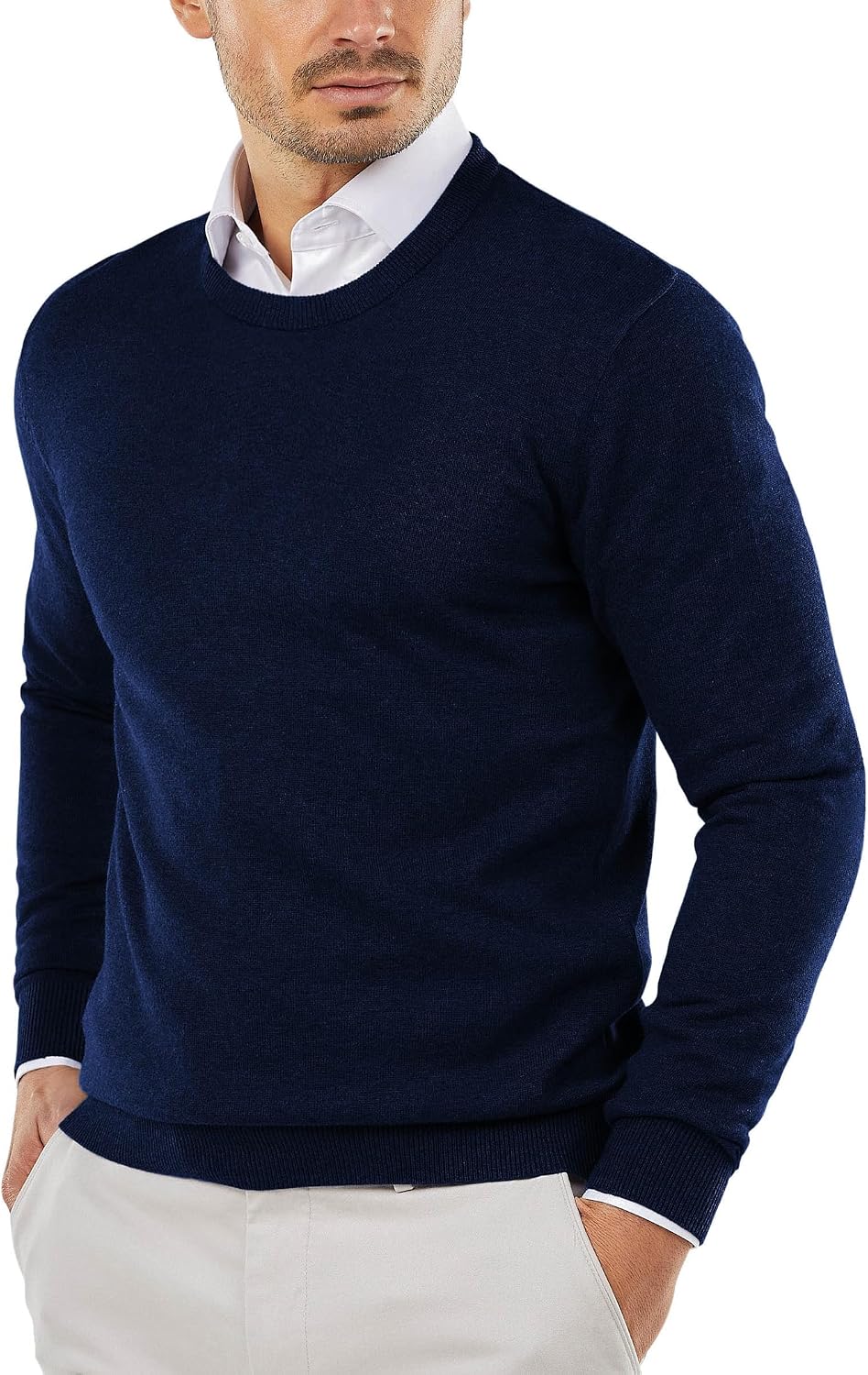 Detalle de COOFANDY Men's Slim-Fit Crew-Neck Knit Sweater, Lightweight Pullover