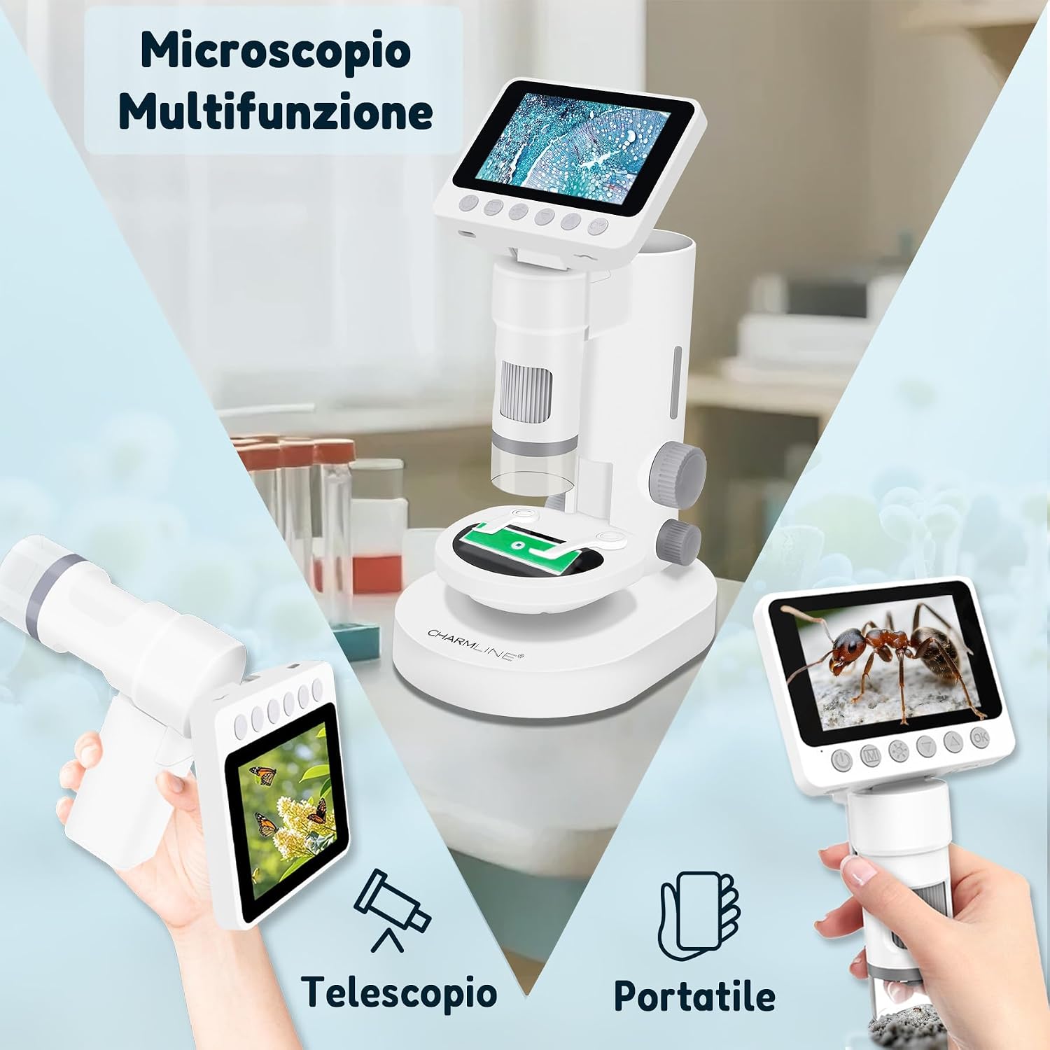 Detalle de Charmline microscopio digitale 3 in 1 per bambini: osservazioni da tavolo o in viaggio, fino a 1000x